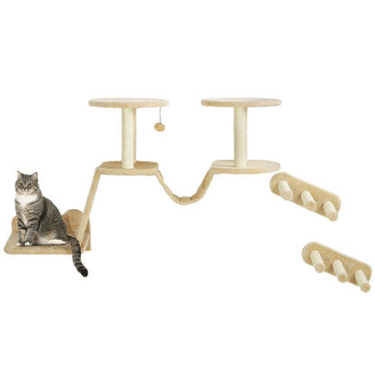 Cat Climbing Wall Set, 3-Piece Cat Furniture with Scratching Post, Perches, Ladder, Steps, Scratching Board, for Cats up to 5 kg, Sisal, Beige