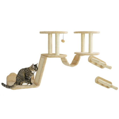 Cat Climbing Wall Set, 3-Piece Cat Furniture with Scratching Post, Perches, Ladder, Steps, Scratching Board, for Cats up to 5 kg, Sisal, Beige