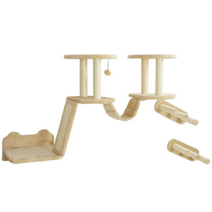 Cat Climbing Wall Set, 3-Piece Cat Furniture with Scratching Post, Perches, Ladder, Steps, Scratching Board, for Cats up to 5 kg, Sisal, Beige