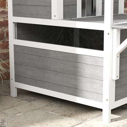 Cat Cave, Cat House made of Fir Wood, Cat House with Balcony, Entries, for Cats up to 5 kg, Outdoor, 64 x 87 x 76 cm, Light Gray