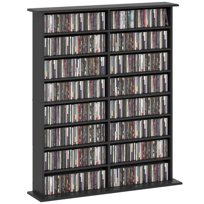 16-Shelf Modern Design Bookcase for 720 CDs, Particleboard CD Holder, 106.5x24x123.7 cm, Black