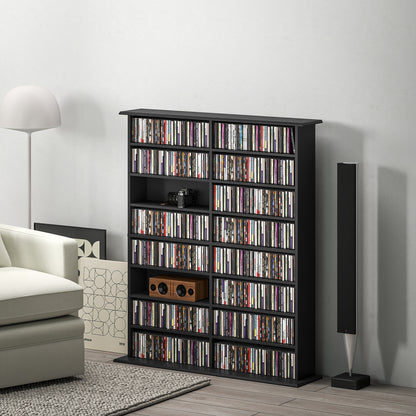 16-Shelf Modern Design Bookcase for 720 CDs, Particleboard CD Holder, 106.5x24x123.7 cm, Black