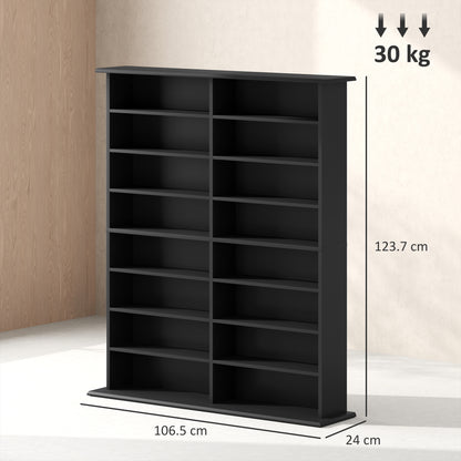 16-Shelf Modern Design Bookcase for 720 CDs, Particleboard CD Holder, 106.5x24x123.7 cm, Black