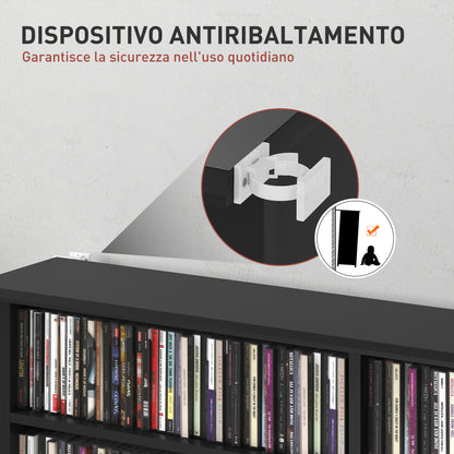 16-Shelf Modern Design Bookcase for 720 CDs, Particleboard CD Holder, 106.5x24x123.7 cm, Black