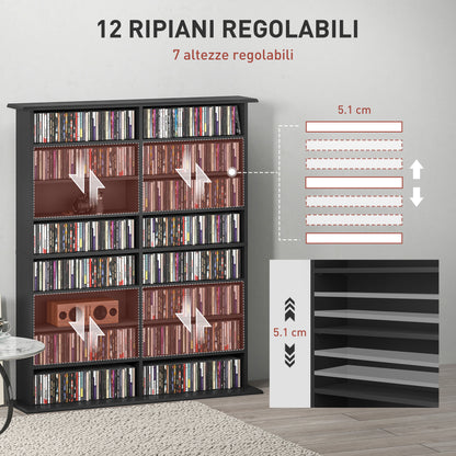 16-Shelf Modern Design Bookcase for 720 CDs, Particleboard CD Holder, 106.5x24x123.7 cm, Black