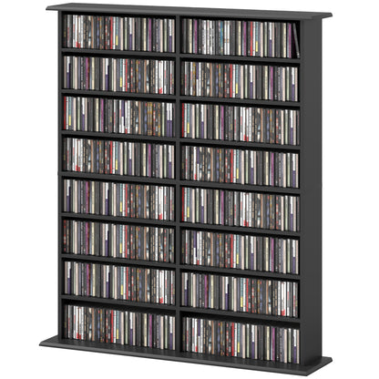16-Shelf Modern Design Bookcase for 720 CDs, Particleboard CD Holder, 106.5x24x123.7 cm, Black