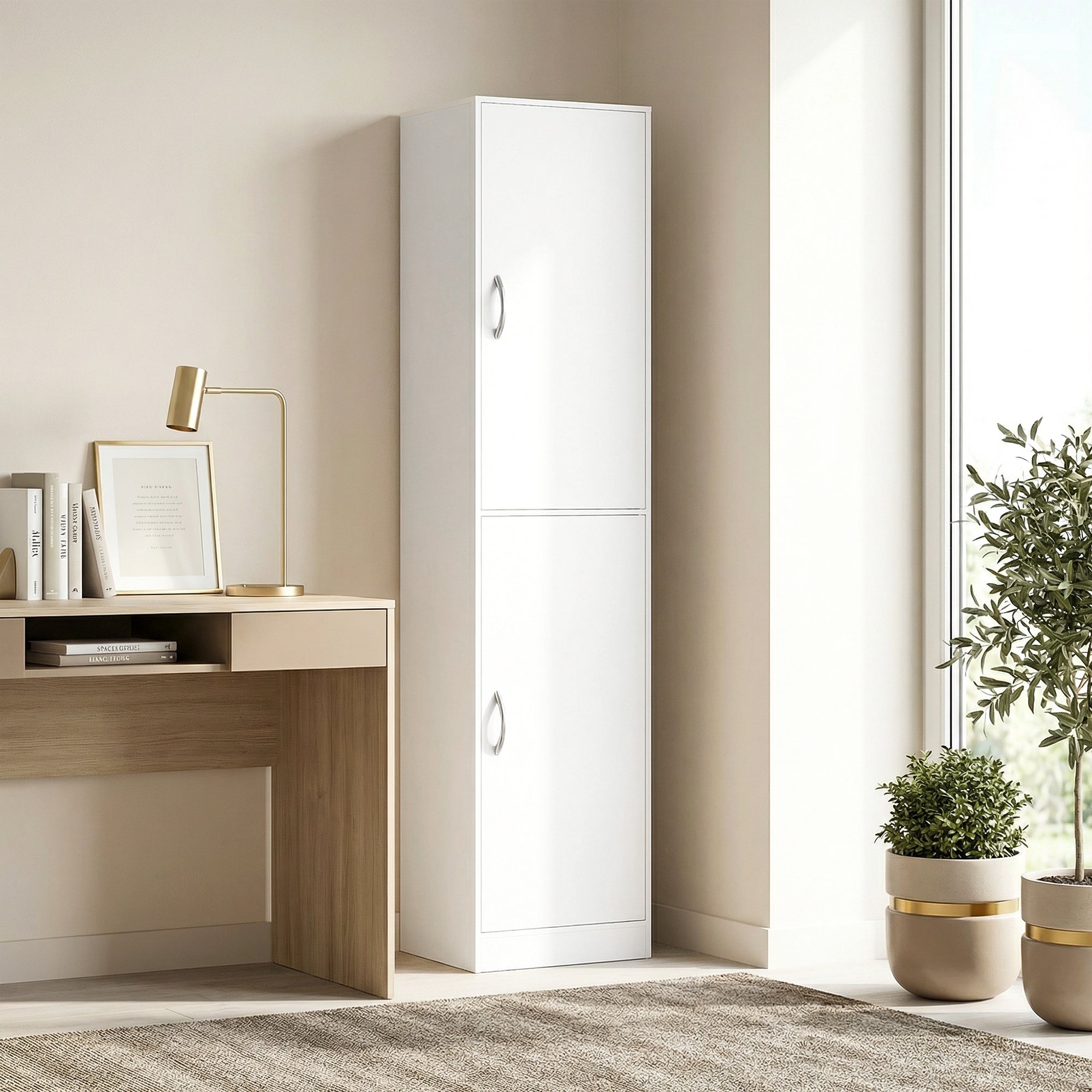 5-Tier Bookcase with 2 Doors, Adjustable Shelves | Modern Standing Shelf 40 x 35 x 180 cm (15.7 x 13.8 x 70.9 in), White