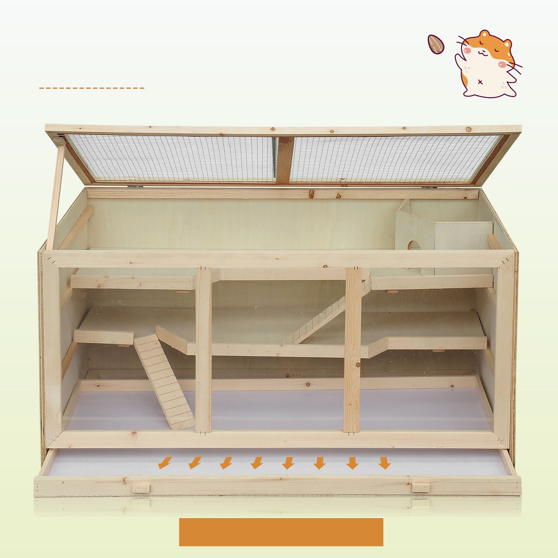 Wooden Hamster Cage 3 Tiers Small Animal Cage with Removable Tray Small Pet Cage with Foldable Lid Stairs Wood Cage Cage for Hamster Dwarf Hamster 115 x 57 x 55 cm Natural Wood