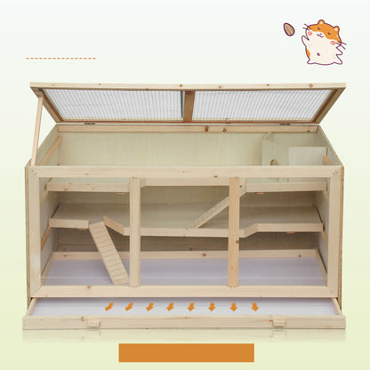 Wooden Hamster Cage 3 Tiers Small Animal Cage with Removable Tray Small Pet Cage with Foldable Lid Stairs Wood Cage Cage for Hamster Dwarf Hamster 115 x 57 x 55 cm Natural Wood