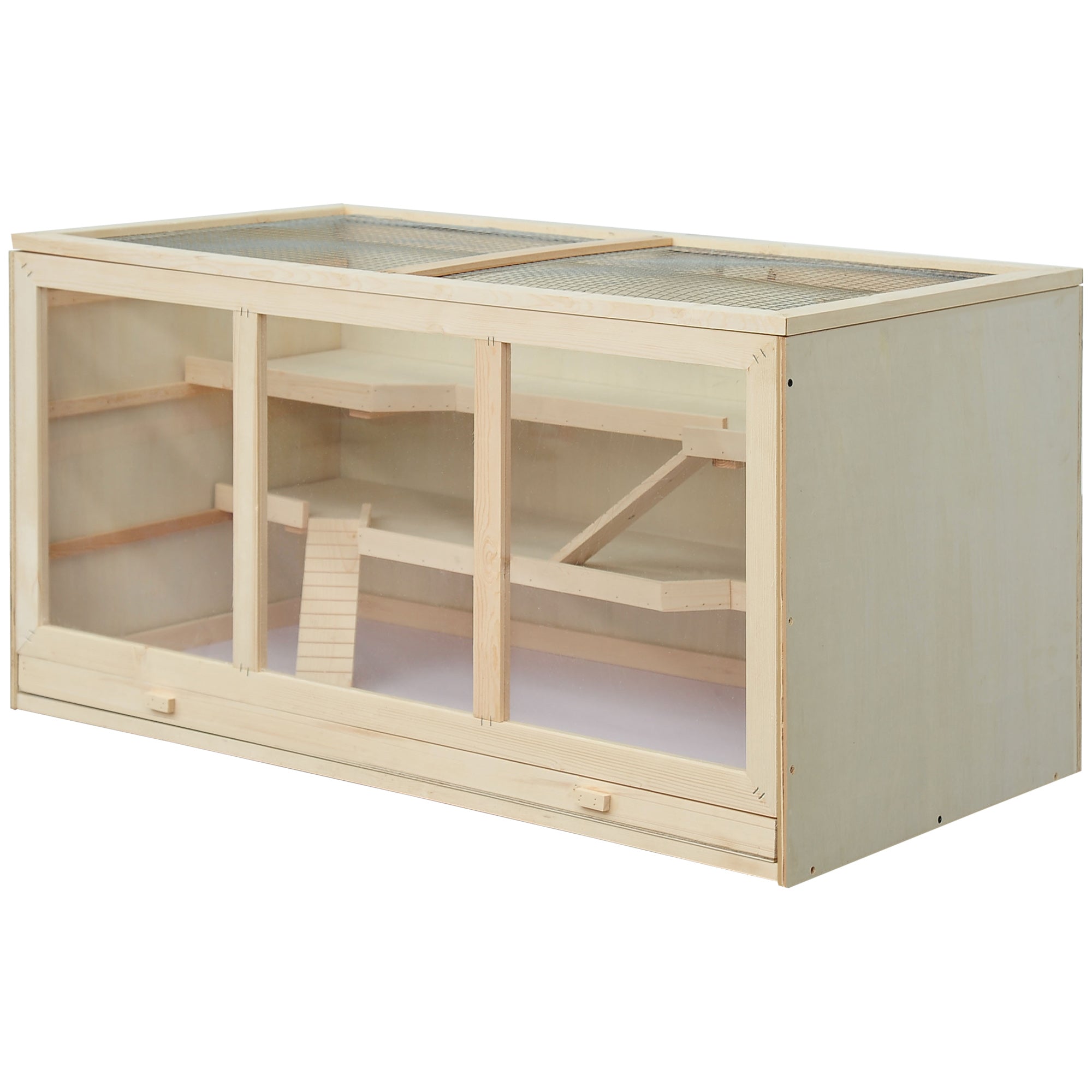 Wooden Hamster Cage 3 Tiers Small Animal Cage with Removable Tray Small Pet Cage with Foldable Lid Stairs Wood Cage Cage for Hamster Dwarf Hamster 115 x 57 x 55 cm Natural Wood