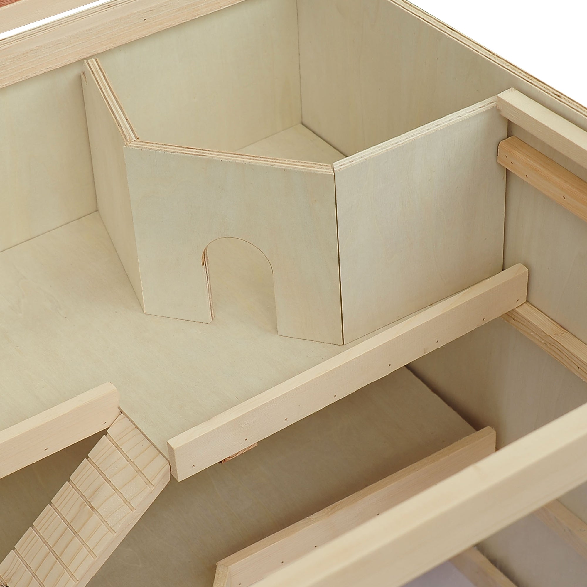 Wooden Hamster Cage 3 Tiers Small Animal Cage with Removable Tray Small Pet Cage with Foldable Lid Stairs Wood Cage Cage for Hamster Dwarf Hamster 115 x 57 x 55 cm Natural Wood