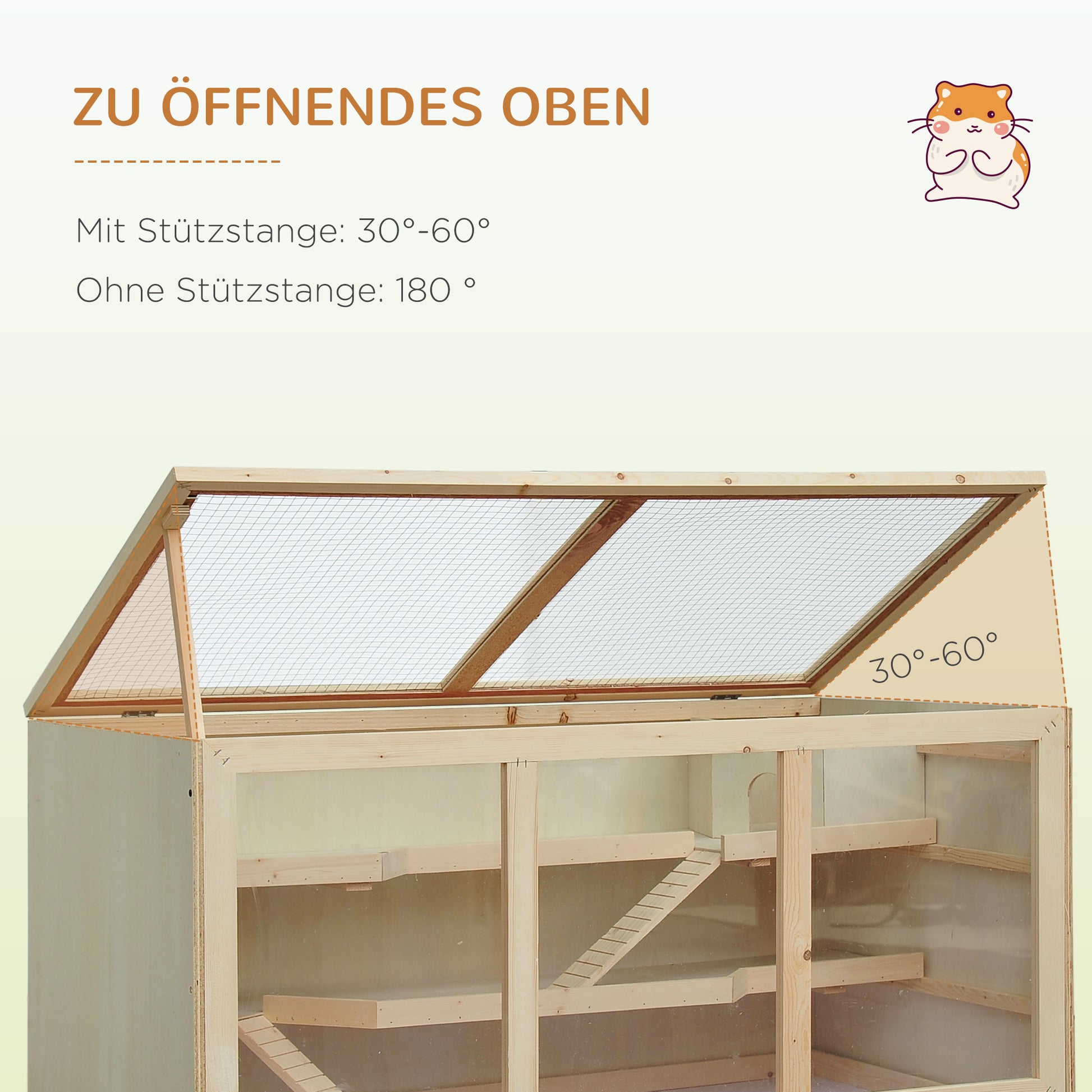 Wooden Hamster Cage 3 Tiers Small Animal Cage with Removable Tray Small Pet Cage with Foldable Lid Stairs Wood Cage Cage for Hamster Dwarf Hamster 115 x 57 x 55 cm Natural Wood