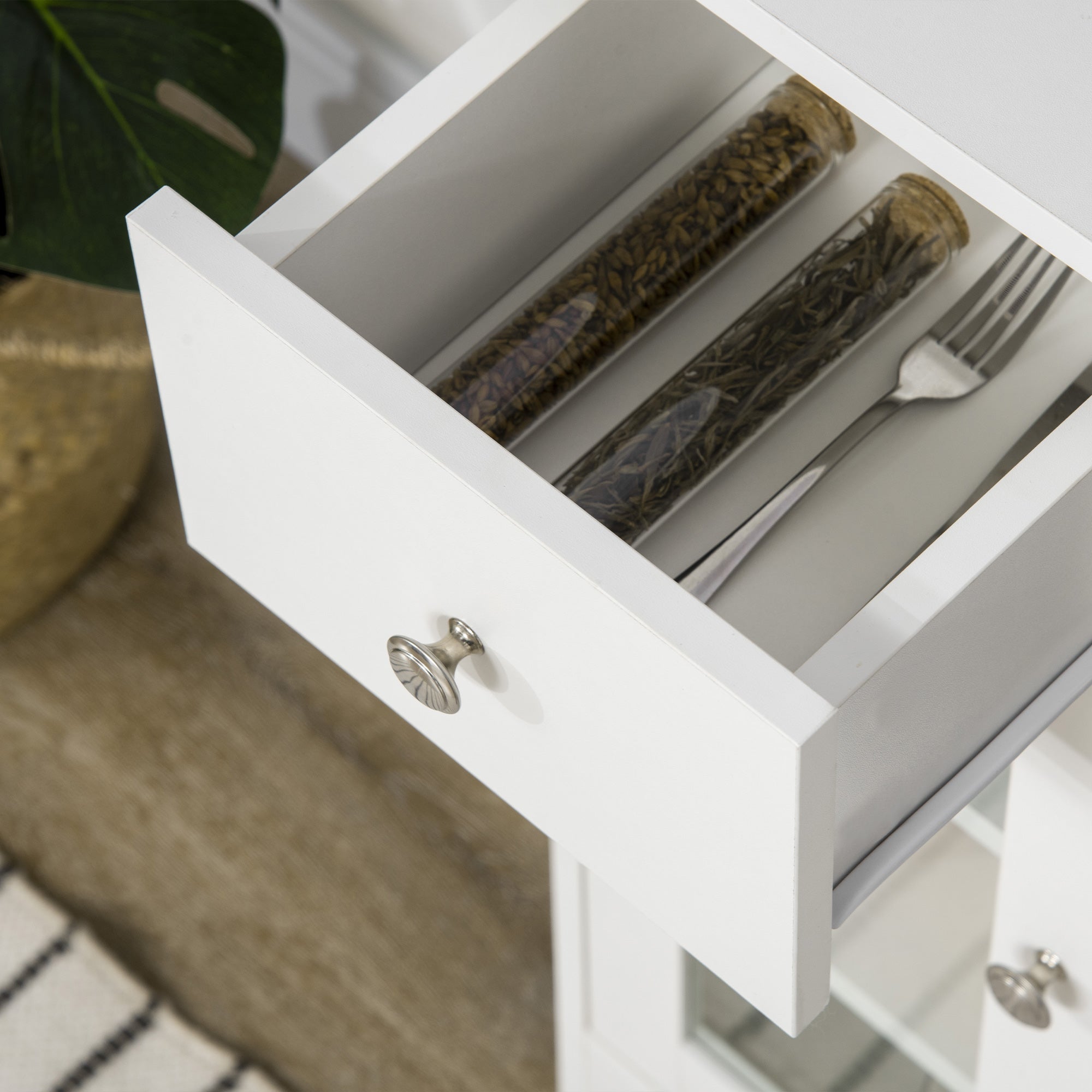 White Sideboard Modern Kitchen Sideboard with Glass Door Drawer Open Shelf and Adjustable Shelves Storage Unit for Dining Room Living Room 80x30x82 cm White