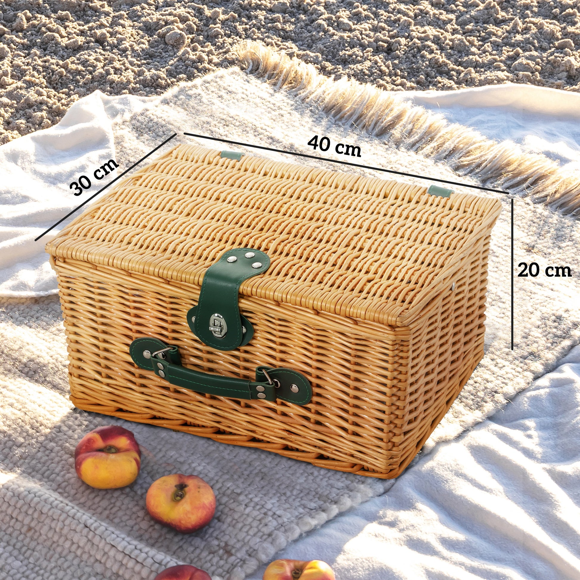 Willow Picnic Basket Set for 2 with Insulated Cooler Bag Tableware Set, Complete Picnic Set for Camping Beach Christmas Light Brown