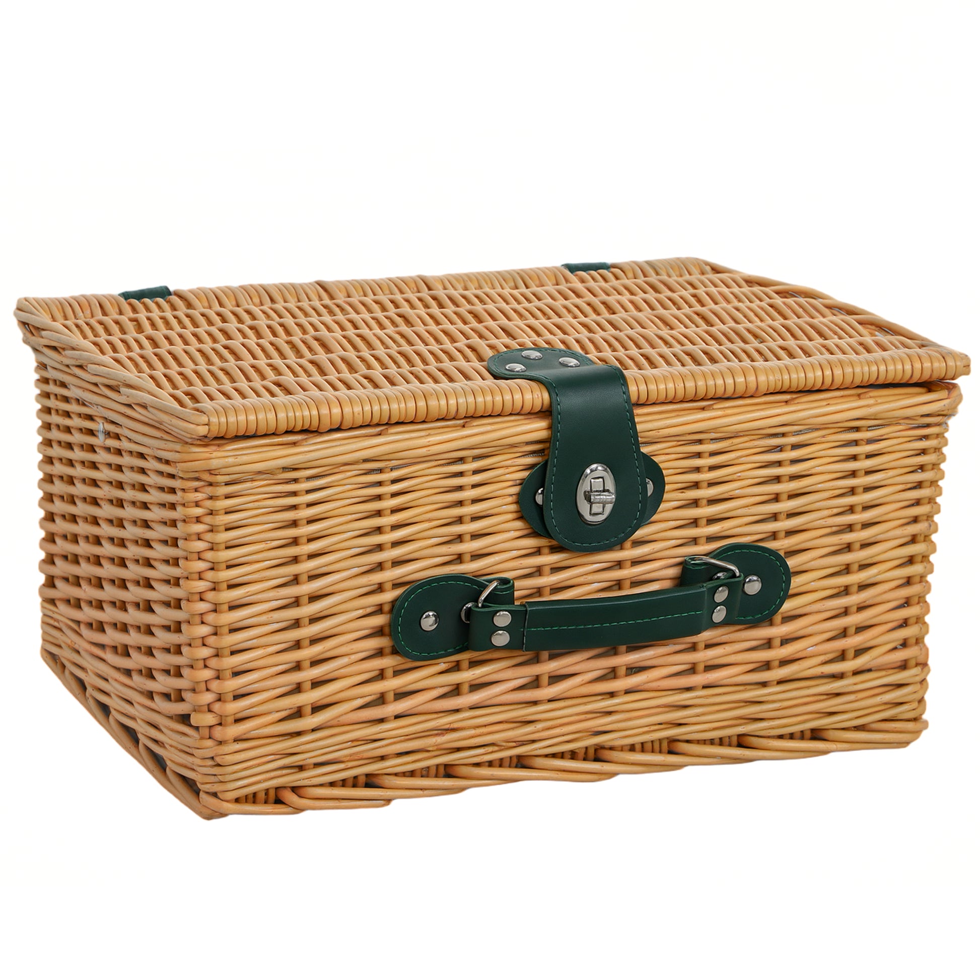 Willow Picnic Basket Set for 2 with Insulated Cooler Bag Tableware Set, Complete Picnic Set for Camping Beach Christmas Light Brown