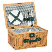 Willow Picnic Basket Set for 2 with Insulated Cooler Bag Tableware Set, Complete Picnic Set for Camping Beach Christmas Light Brown