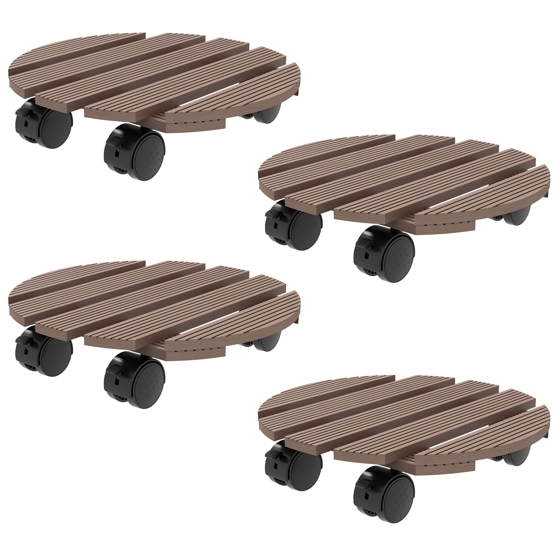 Set of 4 Round Plant Stands with Wheels - Flower Pot Holder Rolling Stand, for Indoor and Outdoor Use