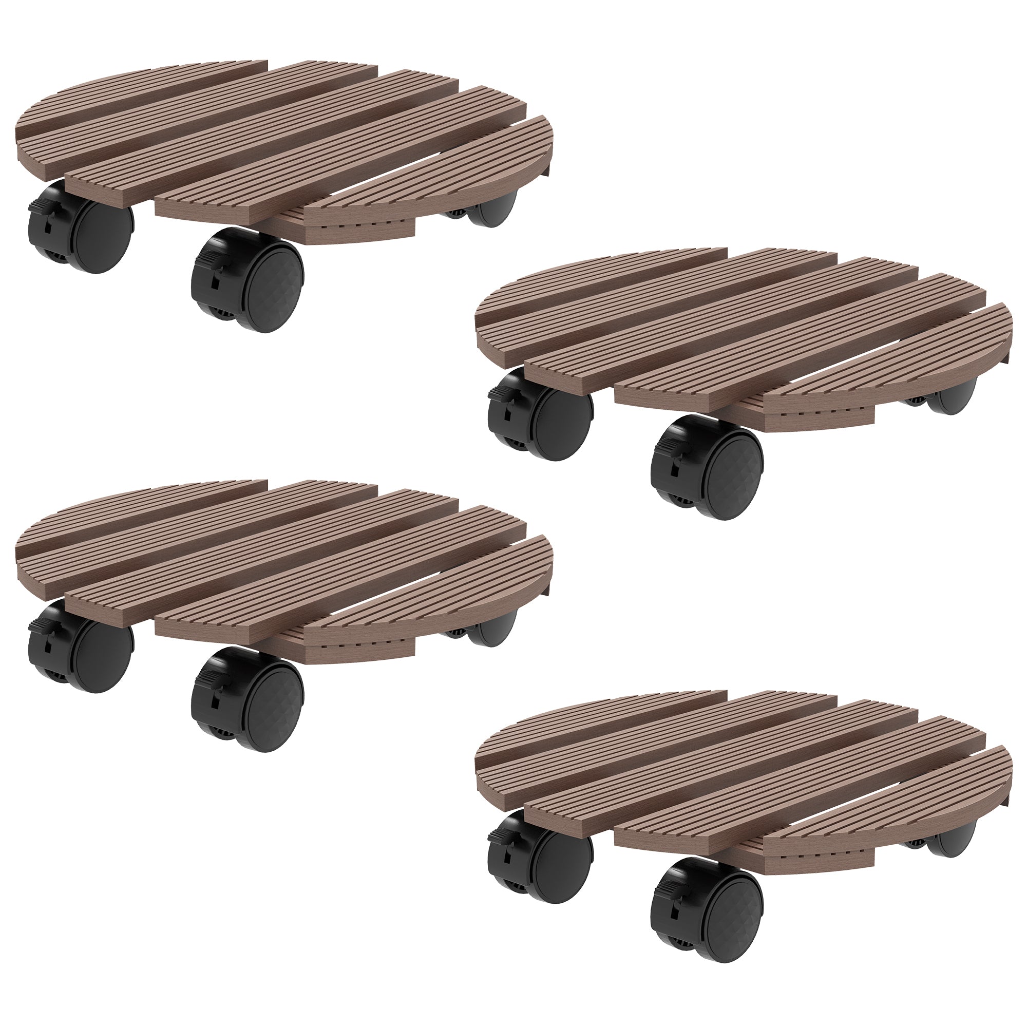 Set of 4 Round Plant Stands with Wheels - Flower Pot Holder Rolling Stand, for Indoor and Outdoor Use