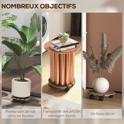 Set of 4 Round Plant Stands with Wheels - Flower Pot Holder Rolling Stand, for Indoor and Outdoor Use