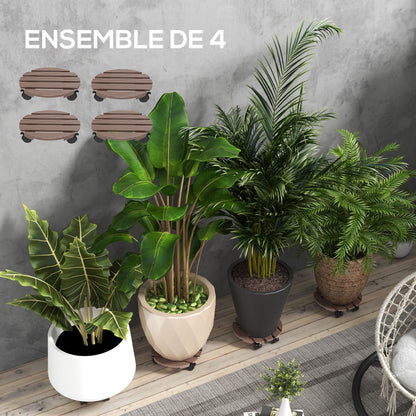 Set of 4 Round Plant Stands with Wheels - Flower Pot Holder Rolling Stand, for Indoor and Outdoor Use