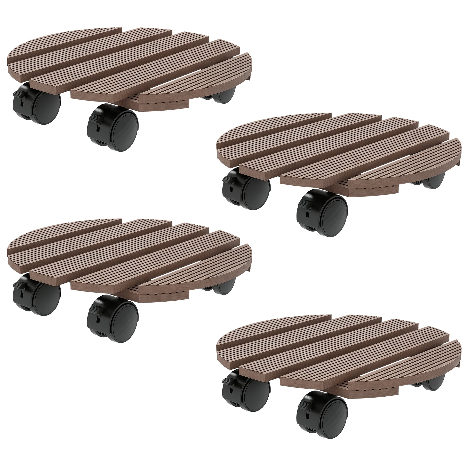 Set of 4 Round Plant Stands with Wheels - Flower Pot Holder Rolling Stand, for Indoor and Outdoor Use
