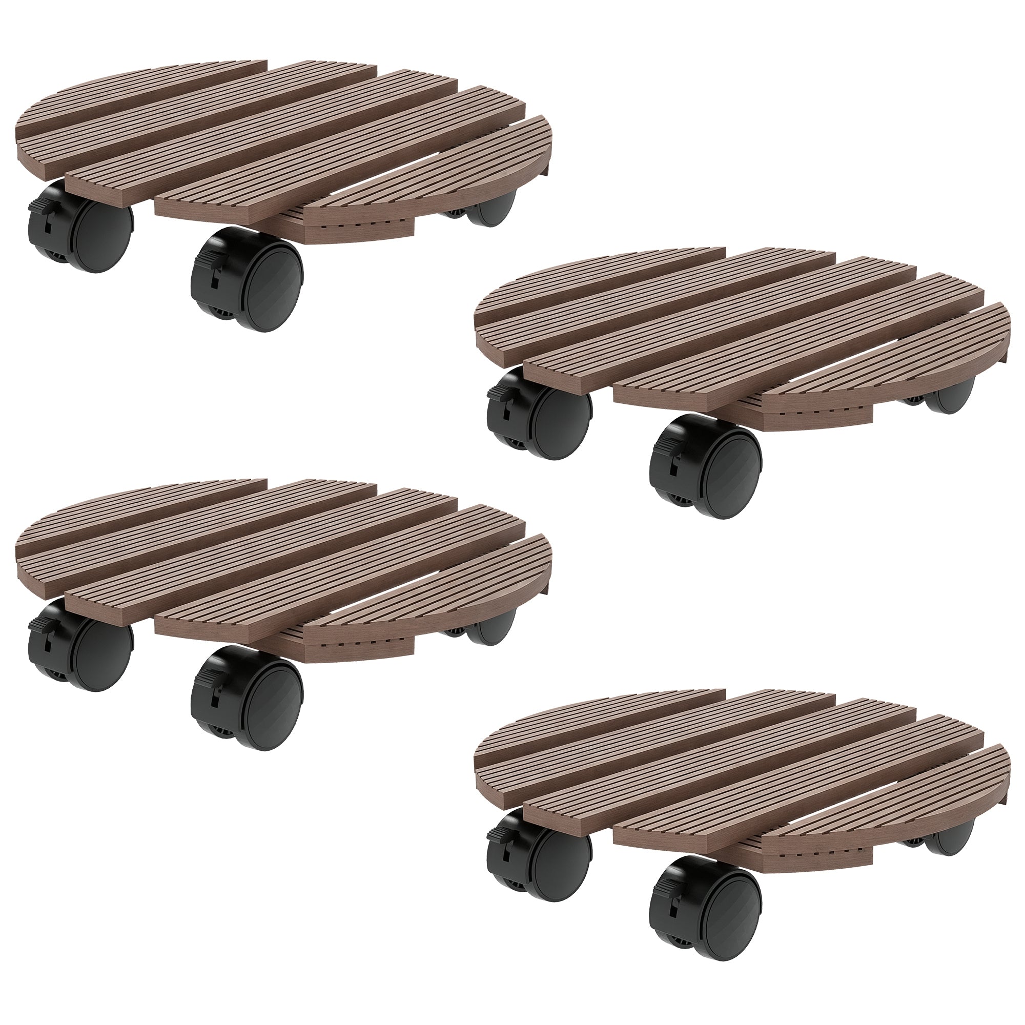 Set of 4 Round Plant Stands with Wheels - Flower Pot Holder Rolling Stand, for Indoor and Outdoor Use