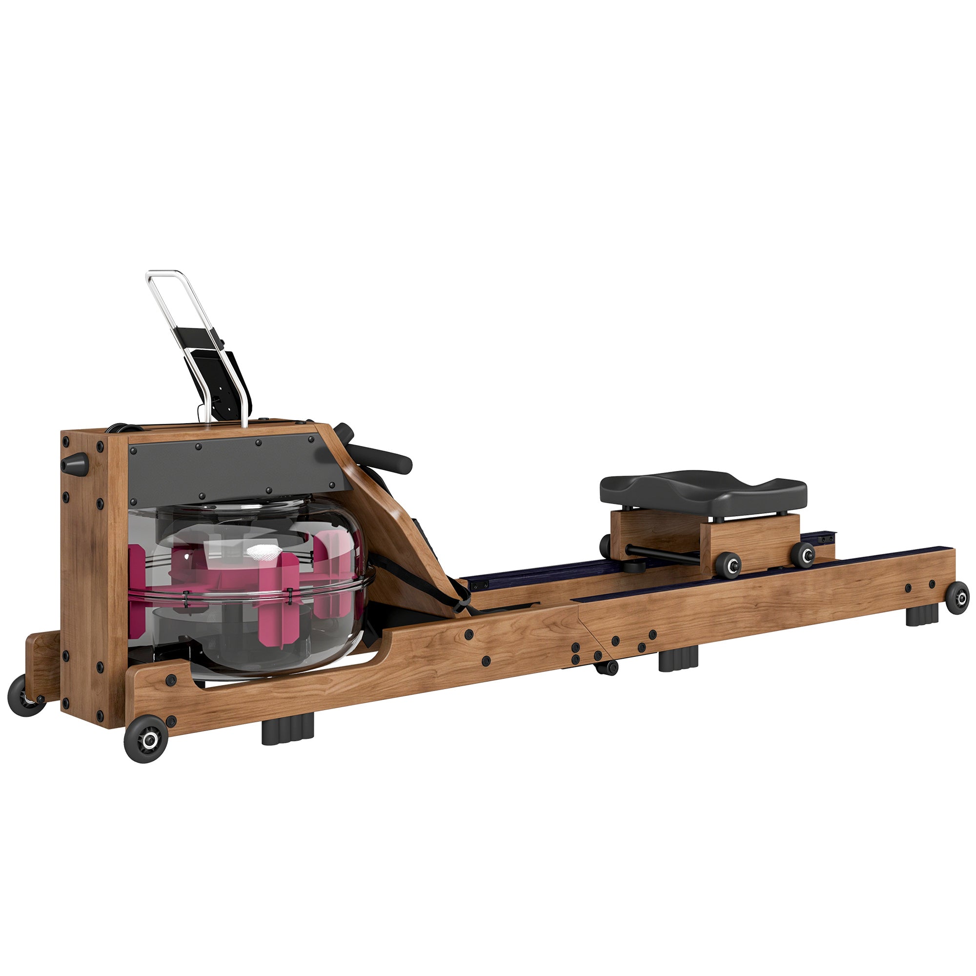 SPORTNOW Foldable Water Rower – Rubberwood Frame, Bluetooth App Compatible, Dual Aluminum Rails, LCD, Comfortable Padded Seat, Phone Holder, 348 lb Capacity