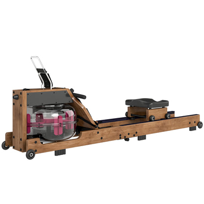 SPORTNOW Foldable Water Rower – Rubberwood Frame, Bluetooth App Compatible, Dual Aluminum Rails, LCD, Comfortable Padded Seat, Phone Holder, 348 lb Capacity
