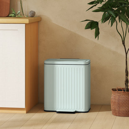 40L Dual-Compartment Pedal Trash Can — 2 x 20L Recycling System, Soft-Close Lid, Stay-Open Function, Removable Inner Buckets — Green