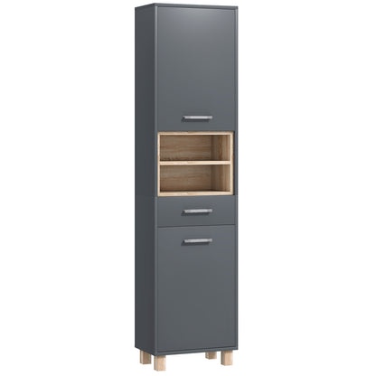 Bathroom Cabinet, Bathroom Storage with 2 Cabinets, Drawer and 2 Open Shelves, Tall Cabinet for Living Room, Kitchen - 40 x 24 x 160 cm, Gray