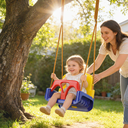 3-in-1 Infant Swing, Adjustable Rope, Removable Back, T‑Bar, Safety Harness, Indoor/Outdoor, Dark Blue