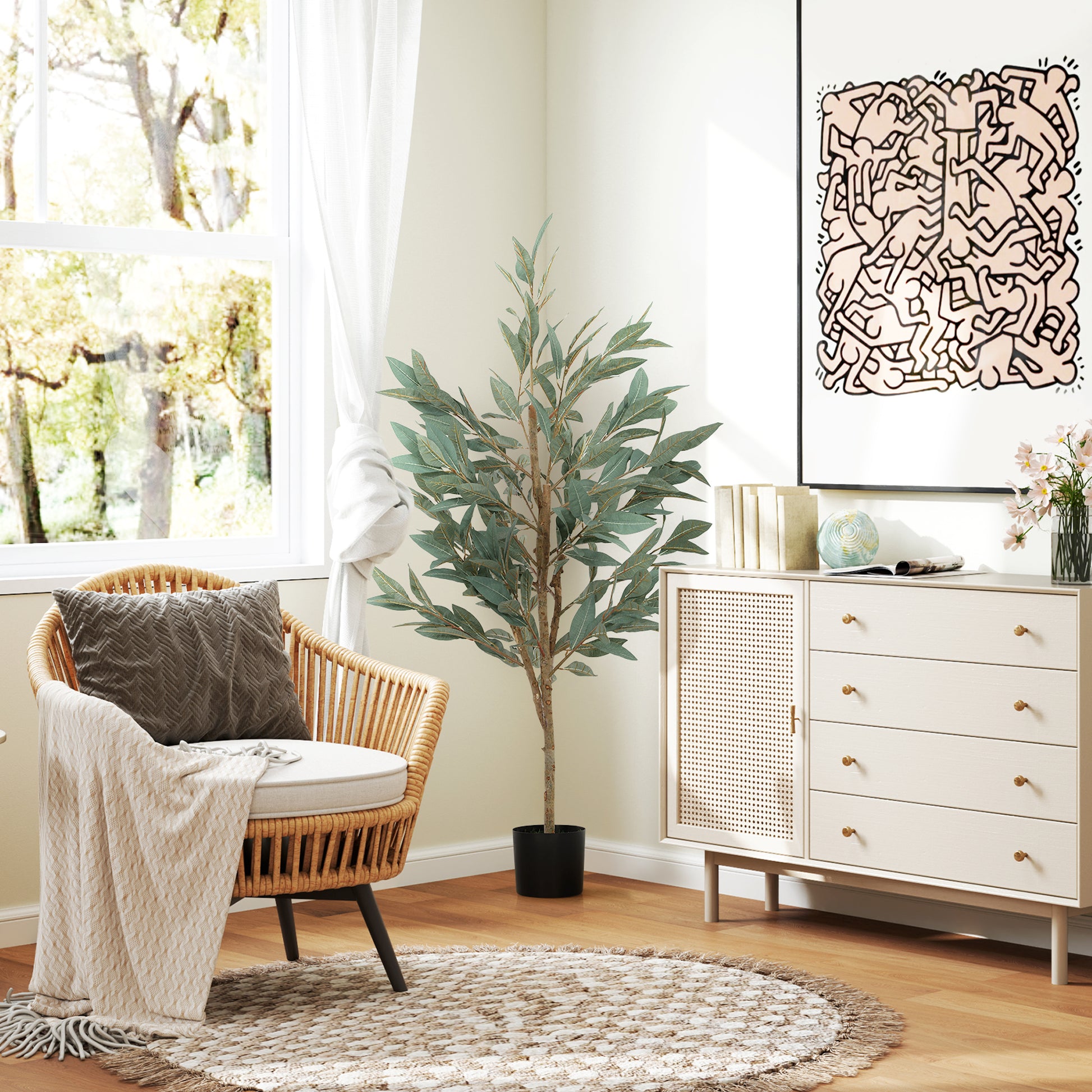 Large Decorative Artificial Plant 150 cm Laurel Artificial Plant with Pot and Leaves for Indoor Green