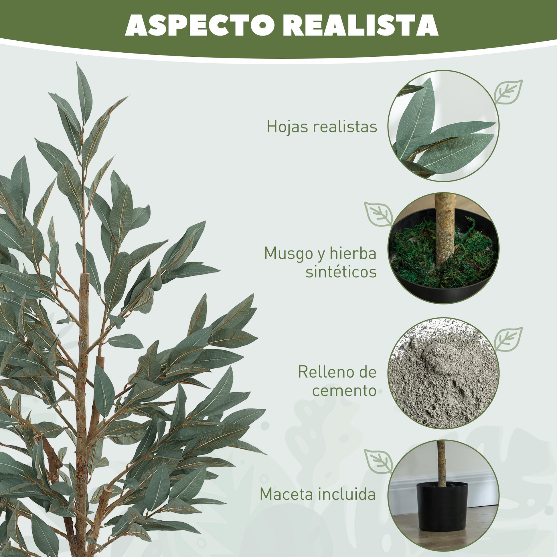 Large Decorative Artificial Plant 150 cm Laurel Artificial Plant with Pot and Leaves for Indoor Green
