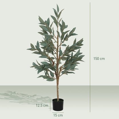 Large Decorative Artificial Plant 150 cm Laurel Artificial Plant with Pot and Leaves for Indoor Green
