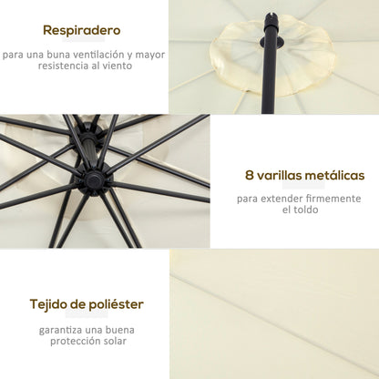 Garden Umbrella Ø300x250 cm Offset Tilted Parasol with Crank Cross Base and 8 Metal Rods for Outdoor Terrace Balcony Beige