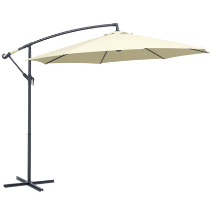Garden Umbrella Ø300x250 cm Offset Tilted Parasol with Crank Cross Base and 8 Metal Rods for Outdoor Terrace Balcony Beige