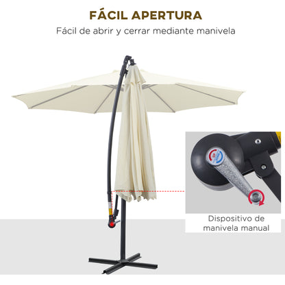 Garden Umbrella Ø300x250 cm Offset Tilted Parasol with Crank Cross Base and 8 Metal Rods for Outdoor Terrace Balcony Beige