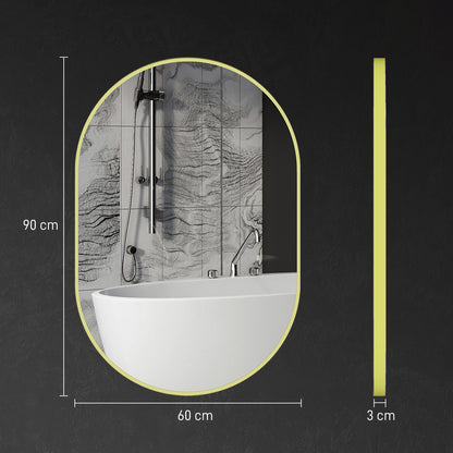 Oval Bathroom Mirror 60x90 cm with Aluminum Frame Decorative Wall Mirror Horizontal or Vertical for Living Room Entryway Hallway Gold