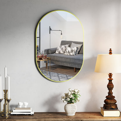 Oval Bathroom Mirror 60x90 cm with Aluminum Frame Decorative Wall Mirror Horizontal or Vertical for Living Room Entryway Hallway Gold