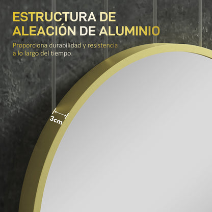 Oval Bathroom Mirror 60x90 cm with Aluminum Frame Decorative Wall Mirror Horizontal or Vertical for Living Room Entryway Hallway Gold