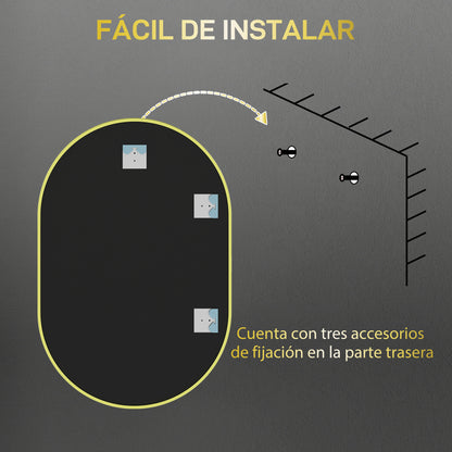 Oval Bathroom Mirror 60x90 cm with Aluminum Frame Decorative Wall Mirror Horizontal or Vertical for Living Room Entryway Hallway Gold