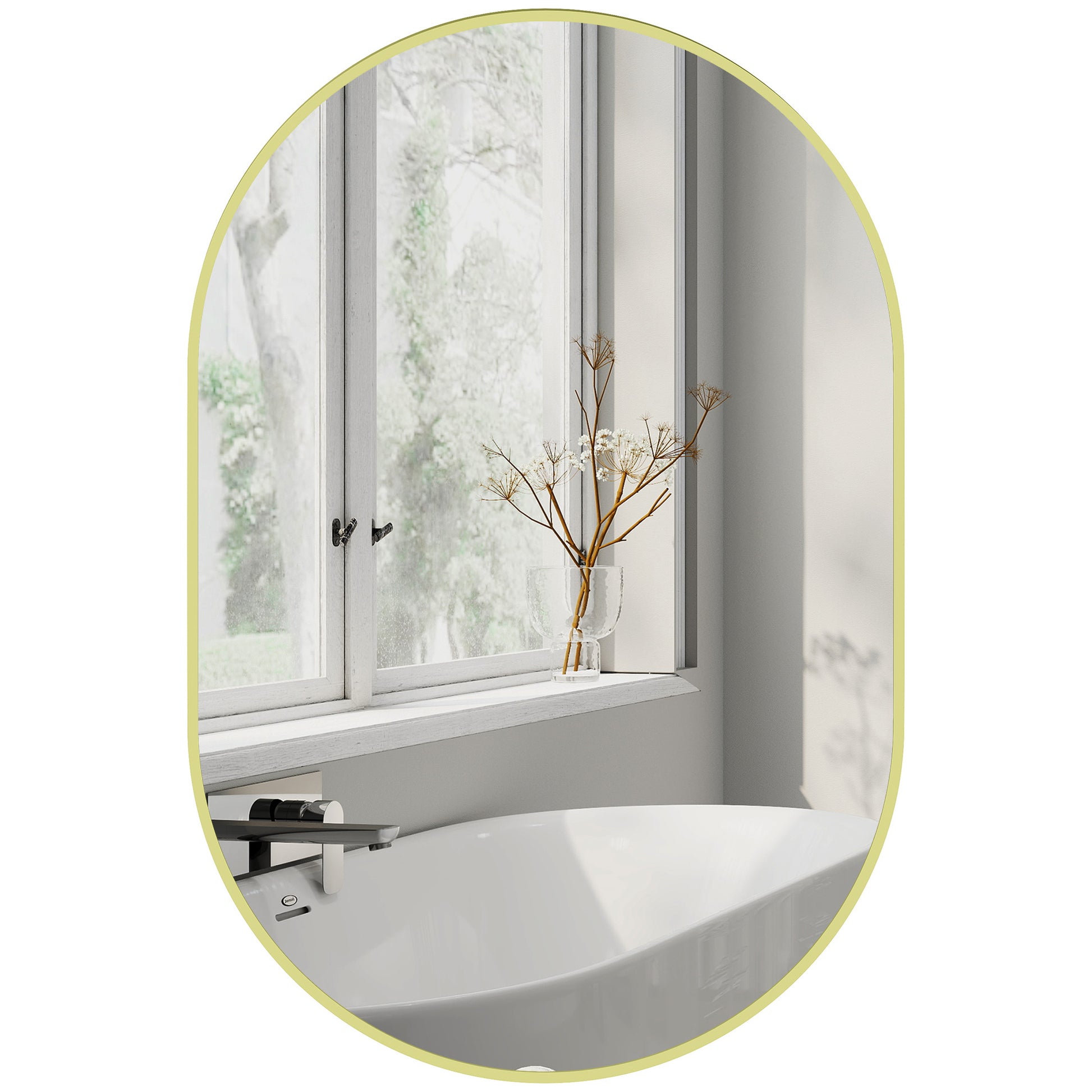 Oval Bathroom Mirror 60x90 cm with Aluminum Frame Decorative Wall Mirror Horizontal or Vertical for Living Room Entryway Hallway Gold
