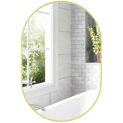 Oval Bathroom Mirror 60x90 cm with Aluminum Frame Decorative Wall Mirror Horizontal or Vertical for Living Room Entryway Hallway Gold