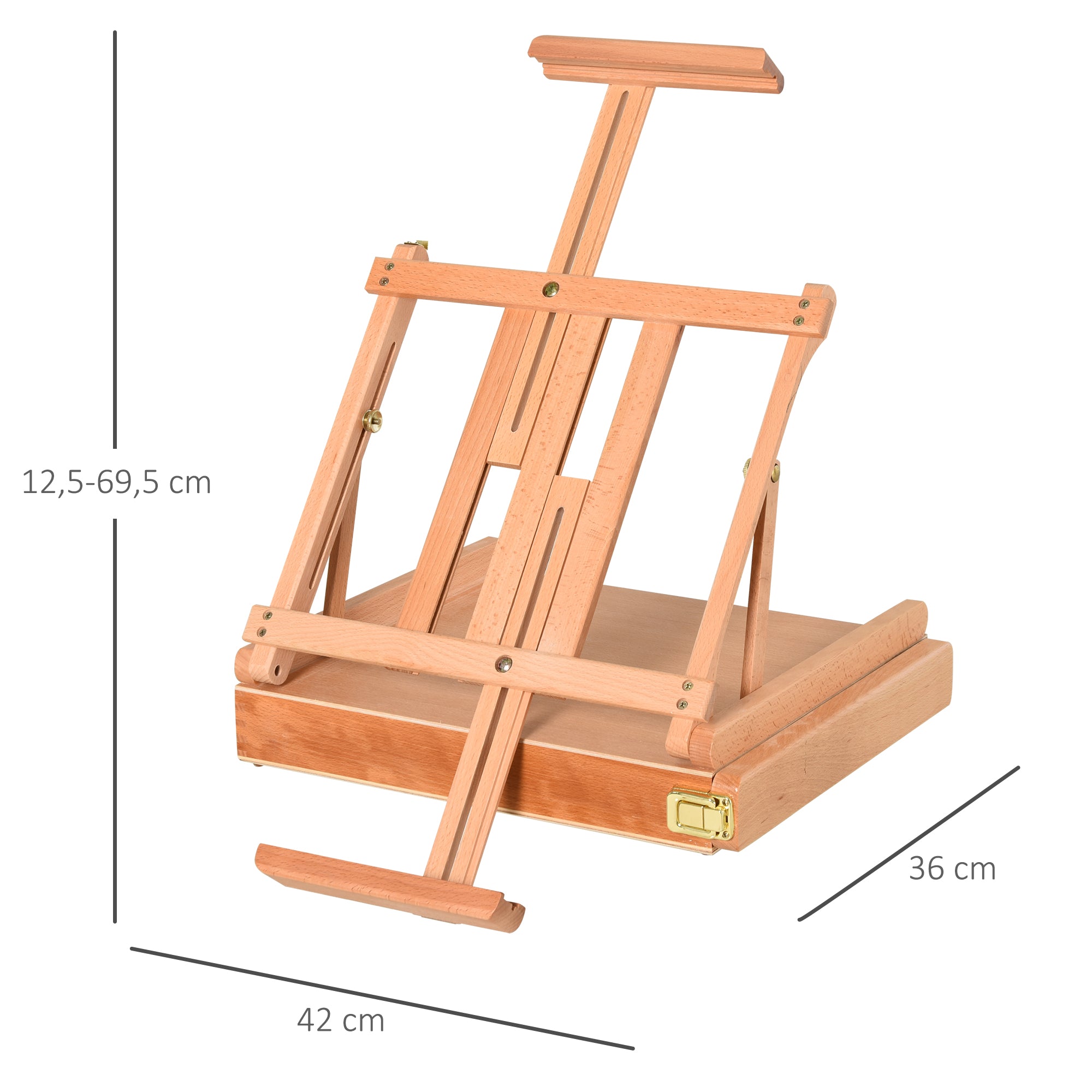 Easel Canvas Suitcase Easel Studio Easel Adjustable Angle Foldable with Drawer Beech Wood Natural 42 x 36 x 12.5 cm