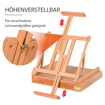 Easel Canvas Suitcase Easel Studio Easel Adjustable Angle Foldable with Drawer Beech Wood Natural 42 x 36 x 12.5 cm