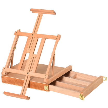 Easel Canvas Suitcase Easel Studio Easel Adjustable Angle Foldable with Drawer Beech Wood Natural 42 x 36 x 12.5 cm