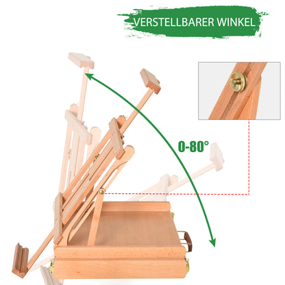 Easel Canvas Suitcase Easel Studio Easel Adjustable Angle Foldable with Drawer Beech Wood Natural 42 x 36 x 12.5 cm