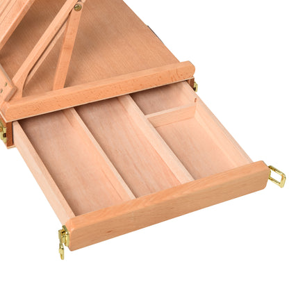 Easel Canvas Suitcase Easel Studio Easel Adjustable Angle Foldable with Drawer Beech Wood Natural 42 x 36 x 12.5 cm