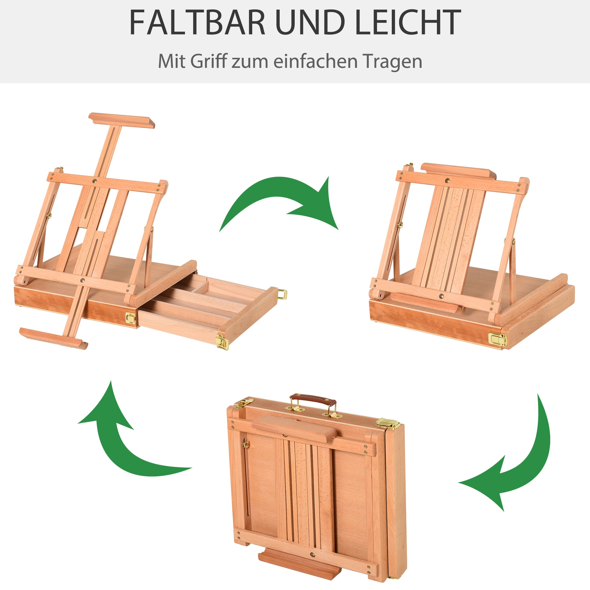 Easel Canvas Suitcase Easel Studio Easel Adjustable Angle Foldable with Drawer Beech Wood Natural 42 x 36 x 12.5 cm