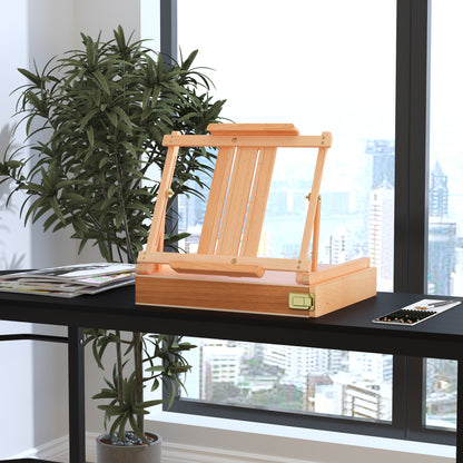 Easel Canvas Suitcase Easel Studio Easel Adjustable Angle Foldable with Drawer Beech Wood Natural 42 x 36 x 12.5 cm